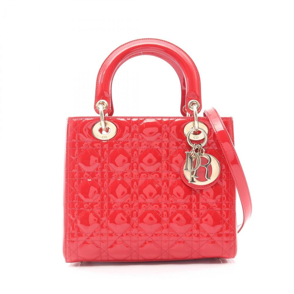 Christian Dior Dior LADY DIOR Cannage 2-Way Handbag, Patent Leather, Women's,...
